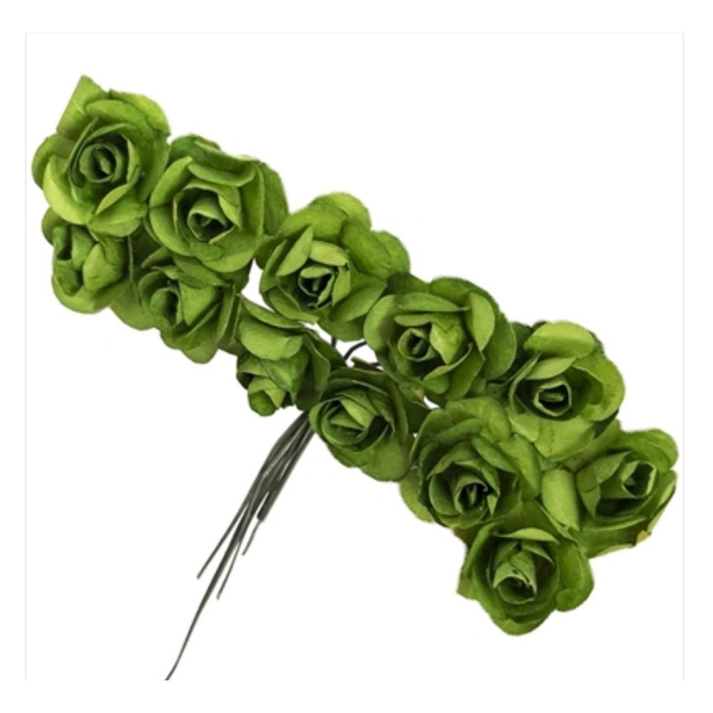 144 Apple Green Small Paper Flowers Roses Wire Stems 8210-APPLE favors crafts